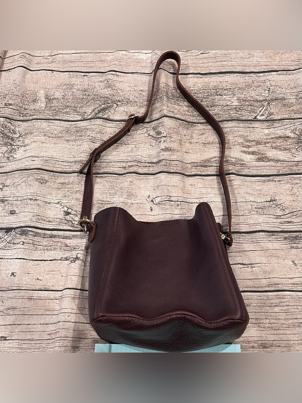 Portland Leather Goods Butterfly Bucket Crossbody/Shoulder Bag Pebbled Coldbrew